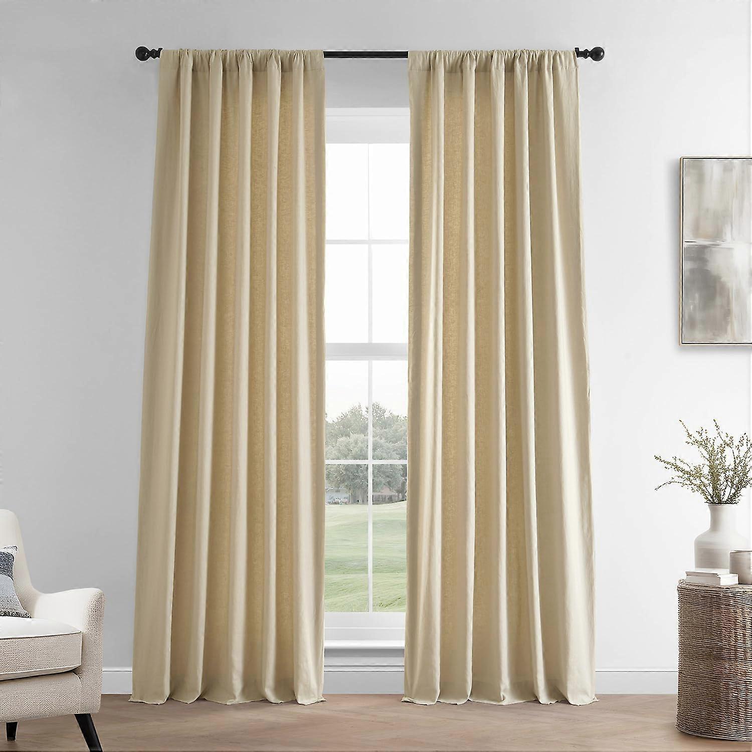 French Linen Curta 96 Inch Long Room Darkening 50x96 Inch 1 Panel Walnut Beige