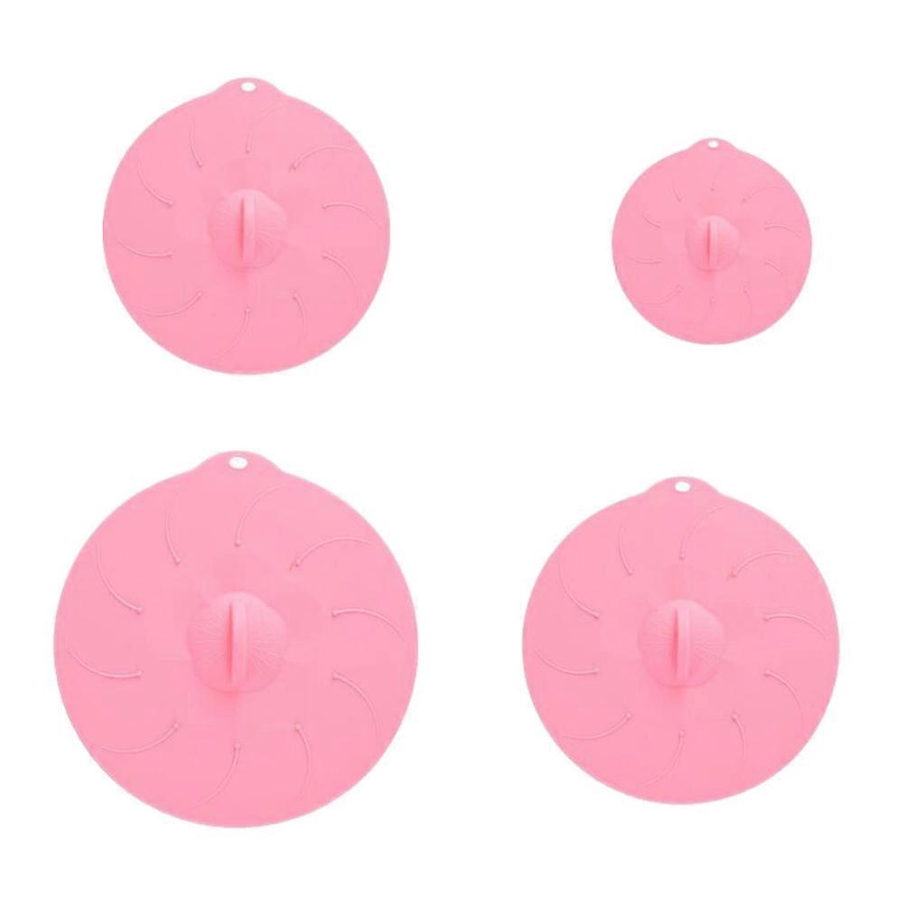 Spill Proof Maintain Warmth Silicone Lids For Bowls Round Shape 4Pcs Pink