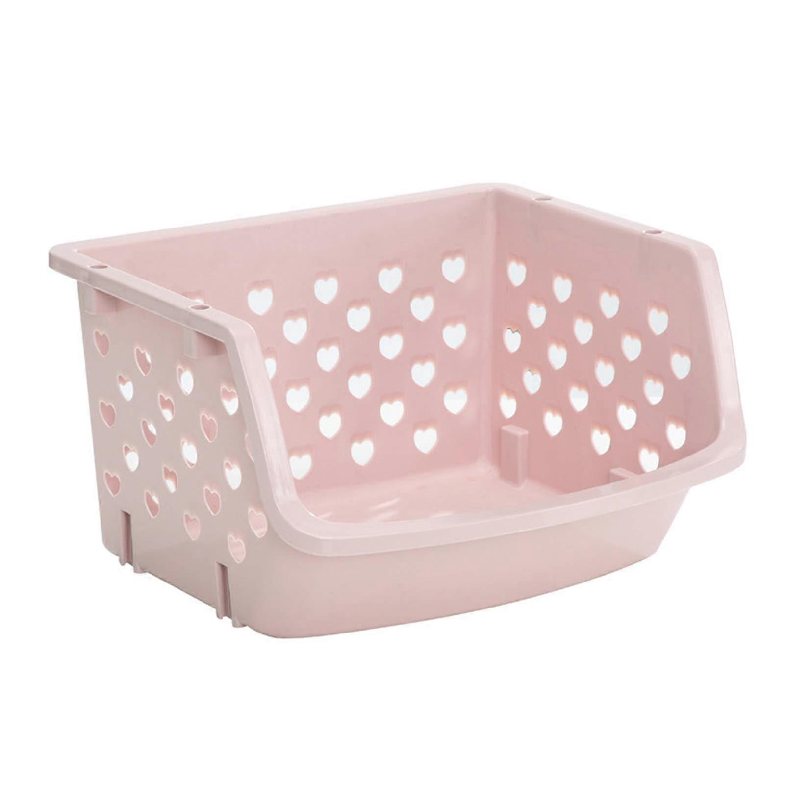 storage basket for fruit and vegetables, durable, stackable, storage basket, hollow, fruit, vegetables, organizer, kitchen tool, pink, standard size