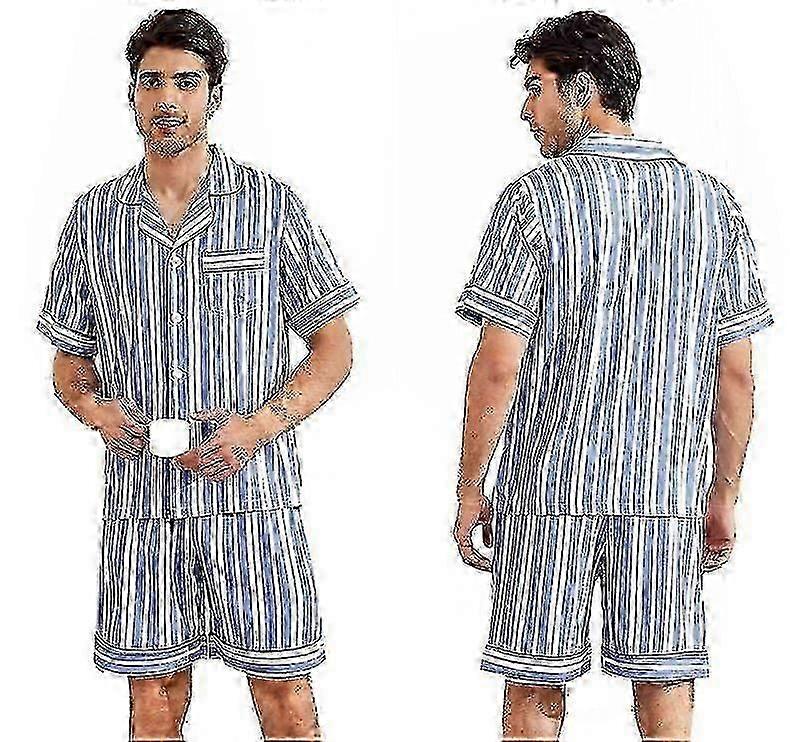 Men's Short Sleeve Ice Silk Pajama Set With Shorts zZ
