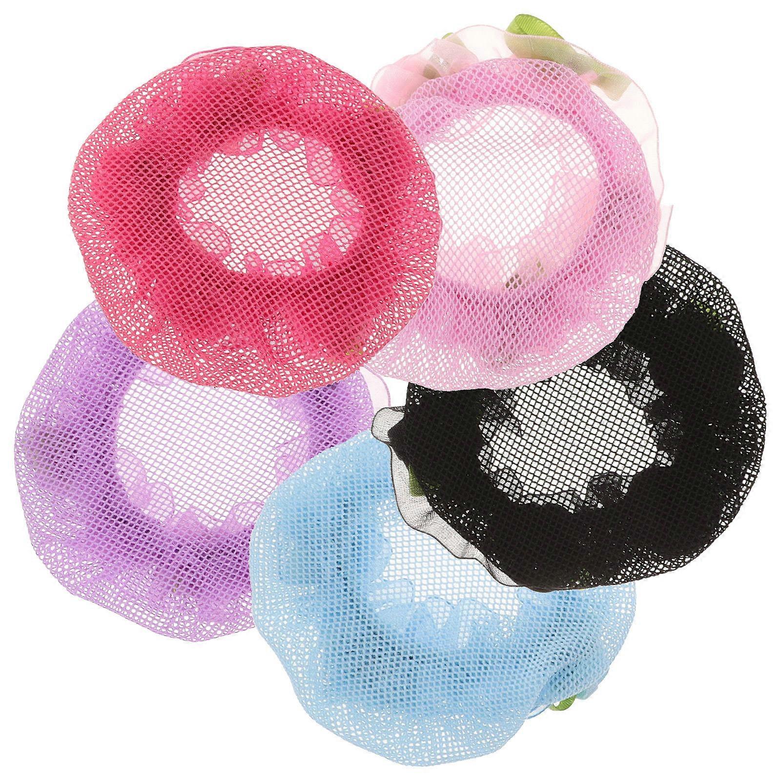 Bun Hair Net Flower Edge Ροζ Snood Μαλλιών Για Χορευτές Χορευτική Απόδοση 5Pcs