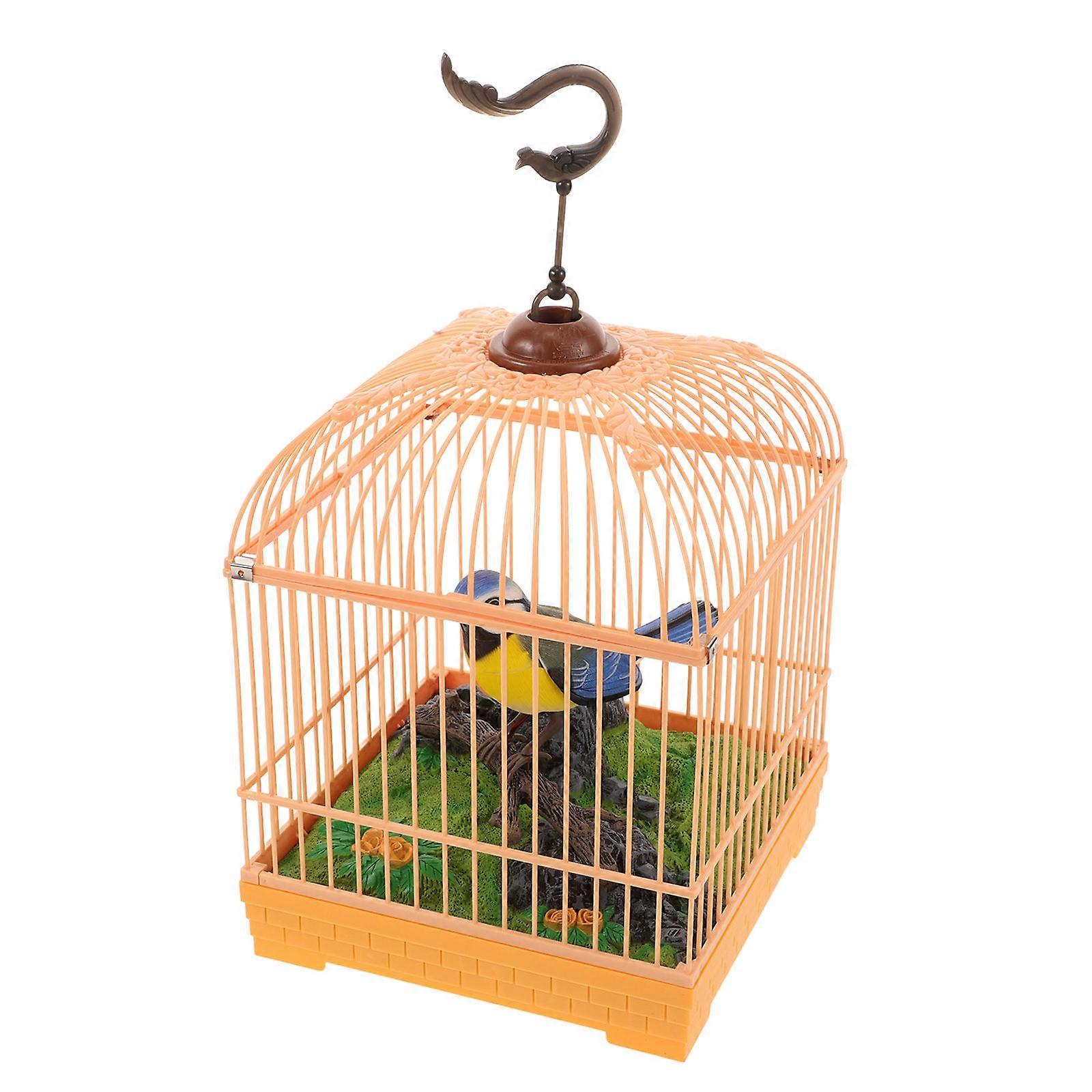 Sound Activated Realistic Birdcage with Chirping Sounds and Movement, Battery Operated Interactive Bird Decor for Desktop, Lifelike Cage Design for