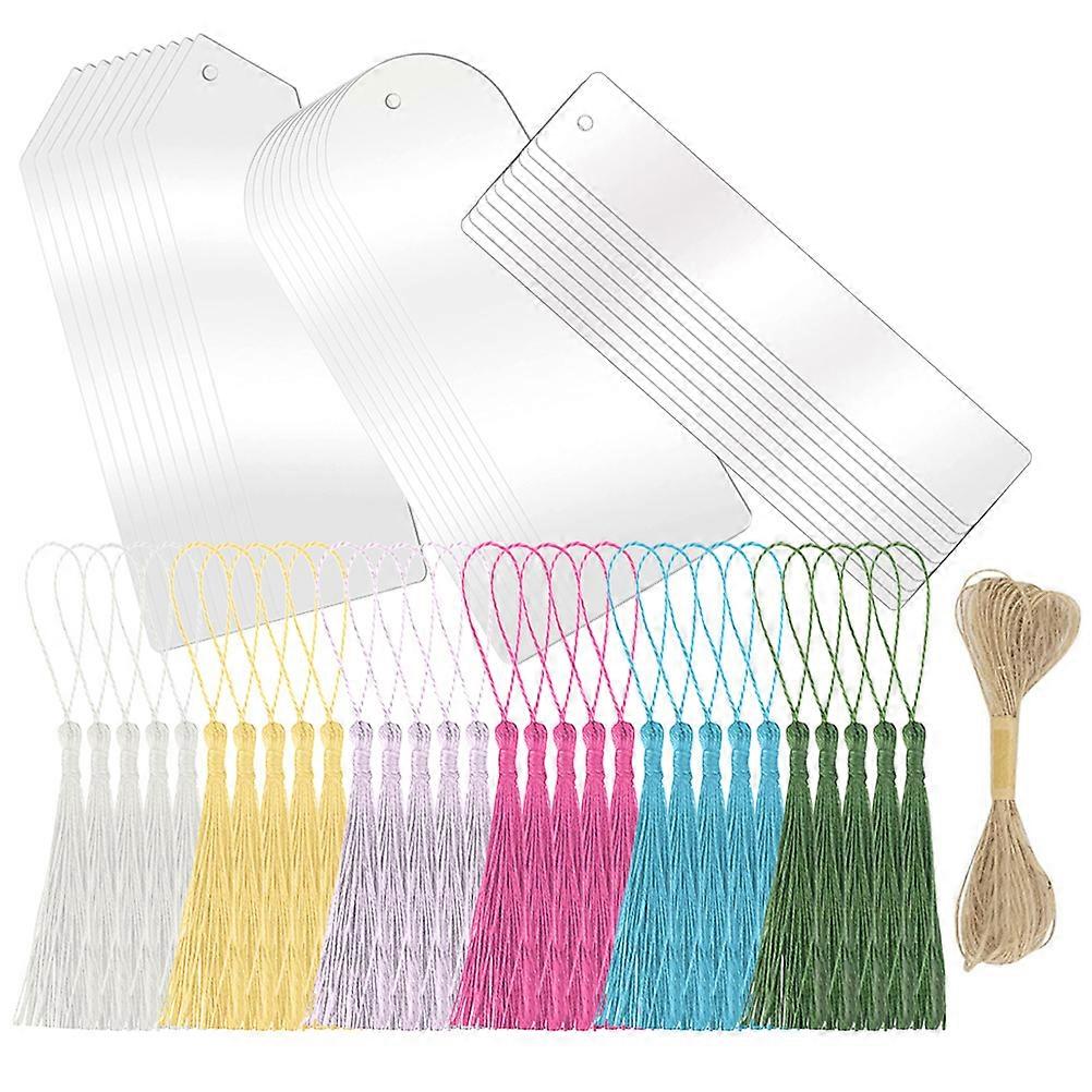 Acrylic Bookmarks with Tassels Transparent DIY Page Markers for Students, Teachers & Readers Craft Bookmarks with Twine for Decoration