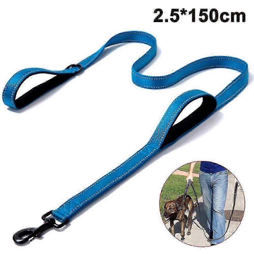 Dog Leash Heavy Duty Double Handles Lead1.5m Blue
