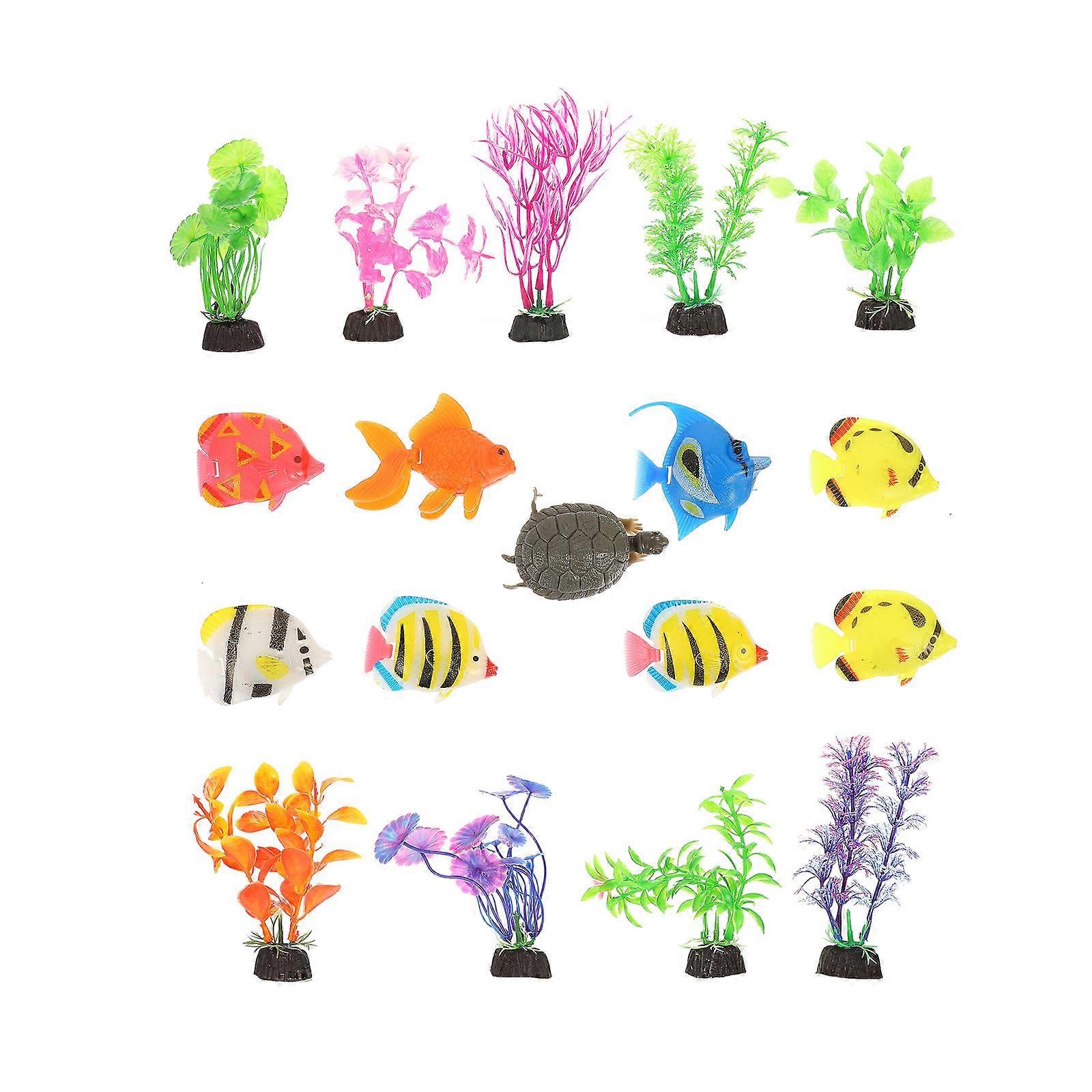 Fish Tank Decor Artificial Aquatic Plants Resin Material Aquarium Decoration Plant-Like Shape Assorted Color 1Set