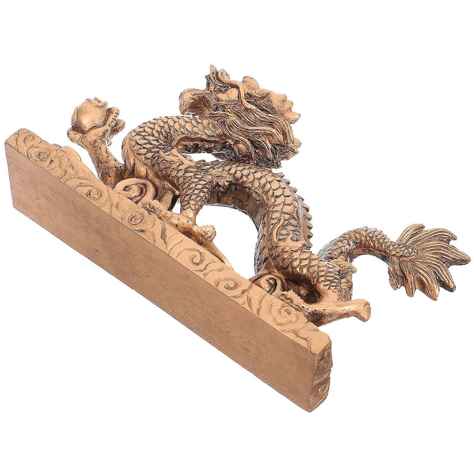 Wealth Prosperity Ornament Dragon Statue Office Decor Ancient Copper Resin 1Set