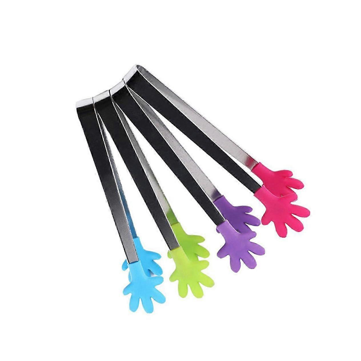 Mini kitchen tongs set made of stainless steel sugar cube ice tongs silicone for baking party camping buffet gadgets random color