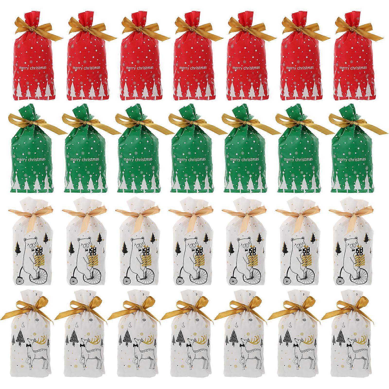 Pouch Bag Plastic Storage Packaging Red Green Assorted Color Ribbon 40Set