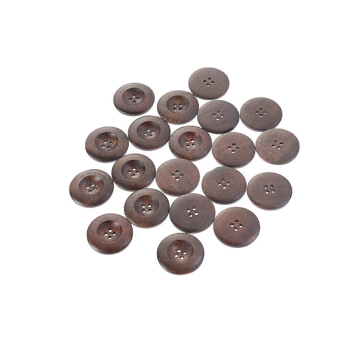 20pcs Dark Coffee Round Wooden Buttons for Scrapbooking, DIY Crafts & Sewing – Durable, Decorative, Unique Design