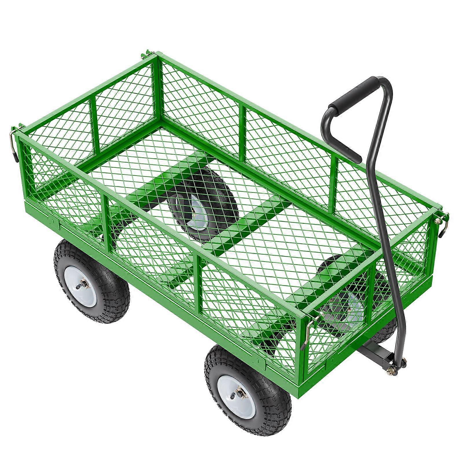 900 Lbs Steel Garden Cart on Wheels with 10" Tires and Mesh Removable Sides(Convert to Flatbed), and 180Rotating Handle