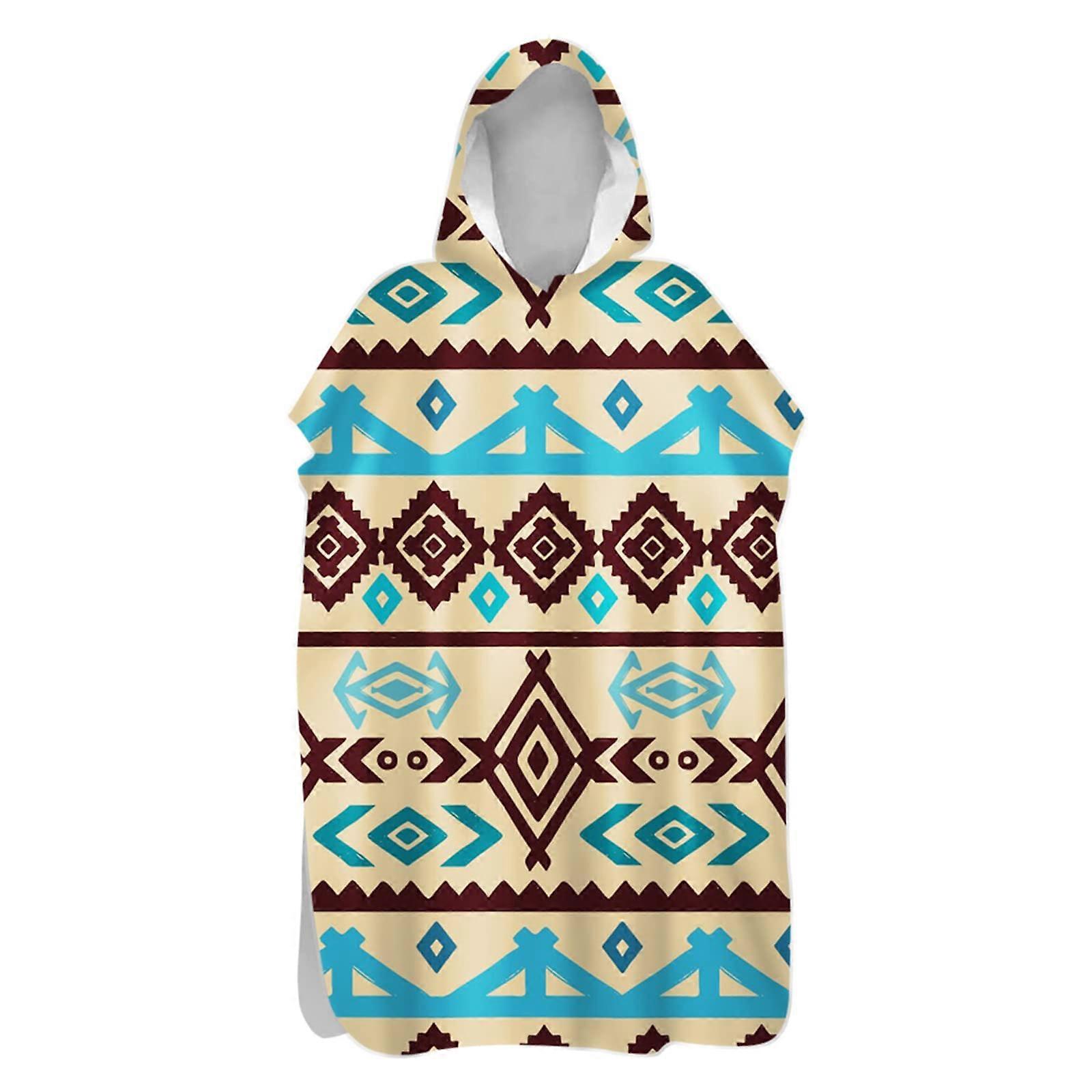 Chickwin Bath Poncho with Hood, Quick-Drying Microfiber Surf Changing Towel, 80x145cm Geometry Print in Beige for Adults and Kids