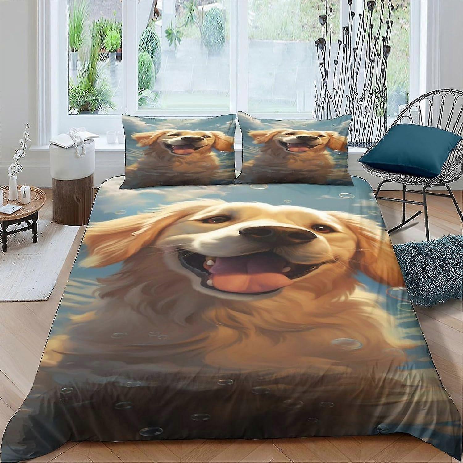Dog Duvet Cover Set 3D Printed Microfiber Bedding Set Ultra Soft Hypoallergenic Comforter Cover with Zipper Closure for Teens