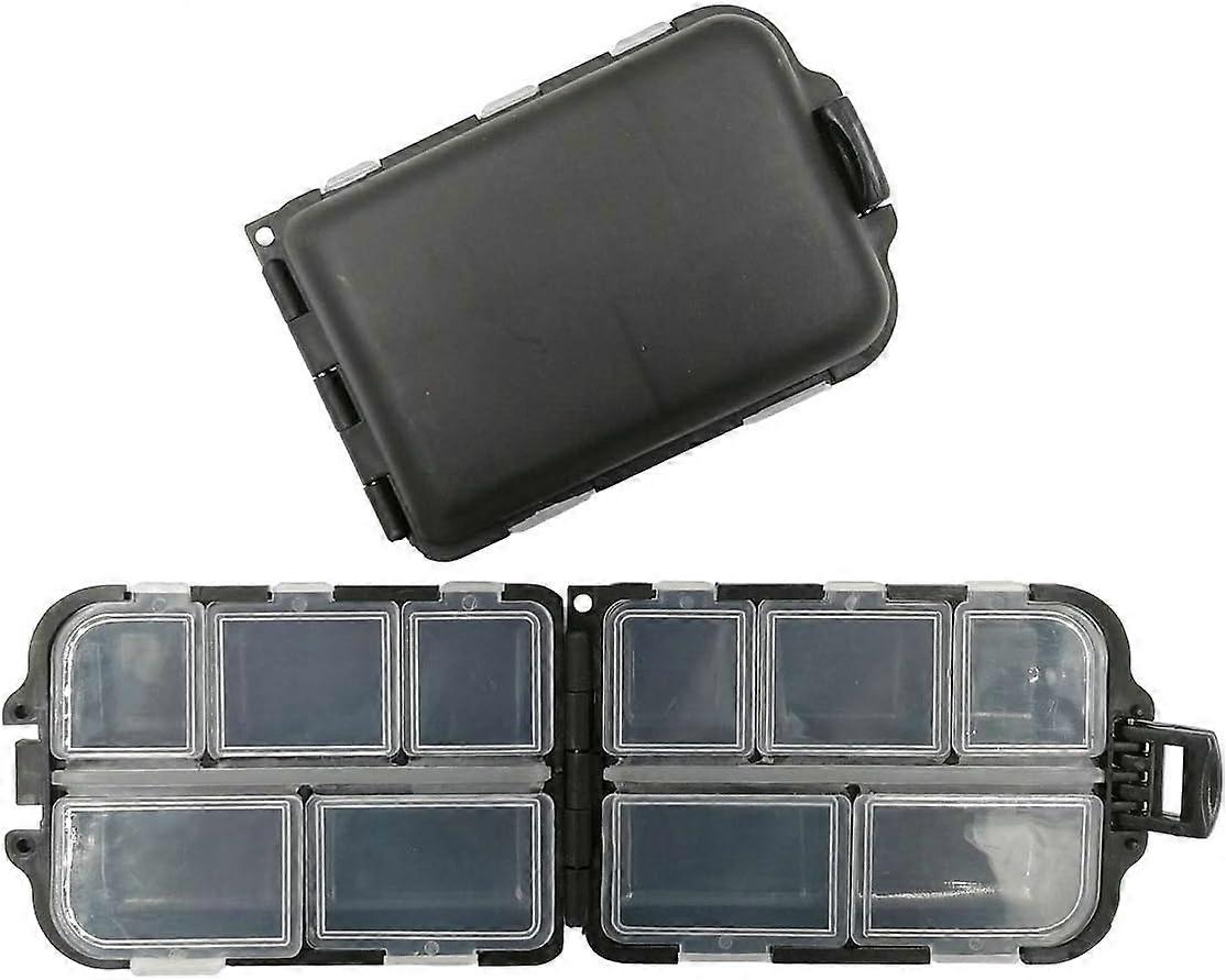 AURA 2x Small Fishing Tackle Box ,Portable Case Hooks Lure Baits Storage, For Storing Swivels Jigs Hooks Sinker,10 Compartments (Black)