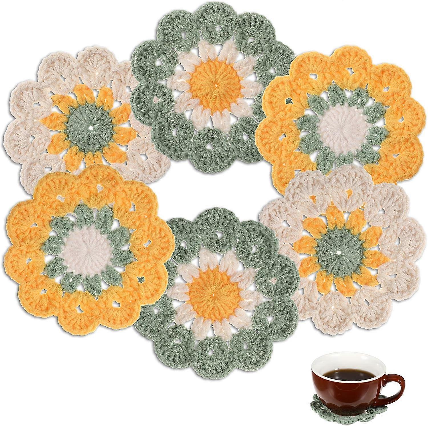 Set of 6 Handmade Crochet Coasters Cute Coasters Round Funny Gifts