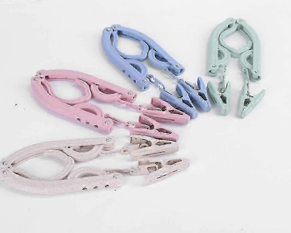 4 Pcs 4-Color Foldable Clothes Hangers with 8 Clips