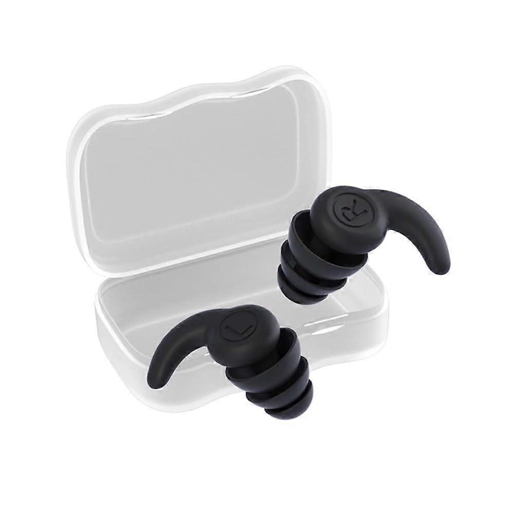 1 pair of silicone earplugs, soundproof, waterproof, 3 layers, noise reduction, soundproof, portable for sports, swimming (black)