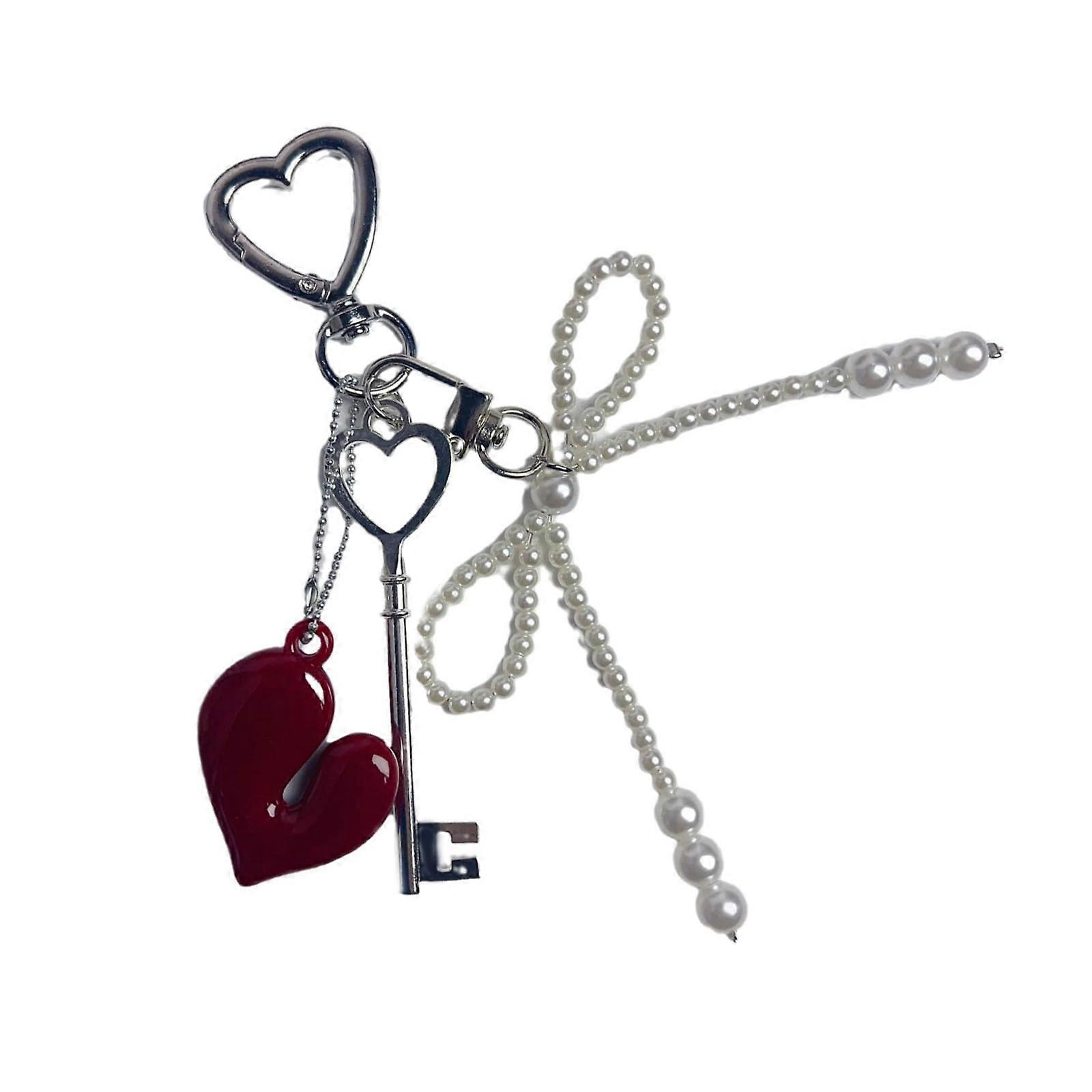 Heart Keychain For Bags, Textured Alloy Charm, Phone Accessory, Adds Stylish Charm, Bag And Phone Compatible