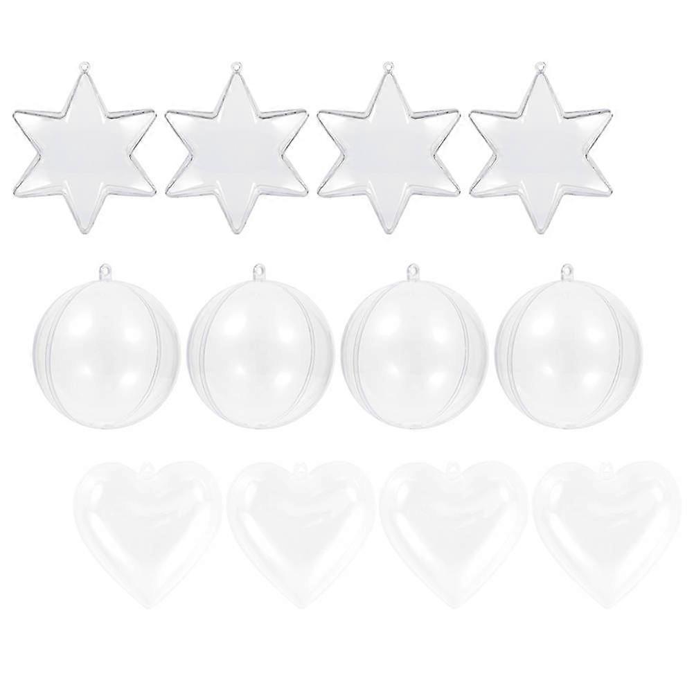 Transparent Plastic Fillable Bauble Balls Christmas Decorations DIY Ornament Set with Heart, Star & Assorted Shapes for Wedding, Party & Holiday Tree