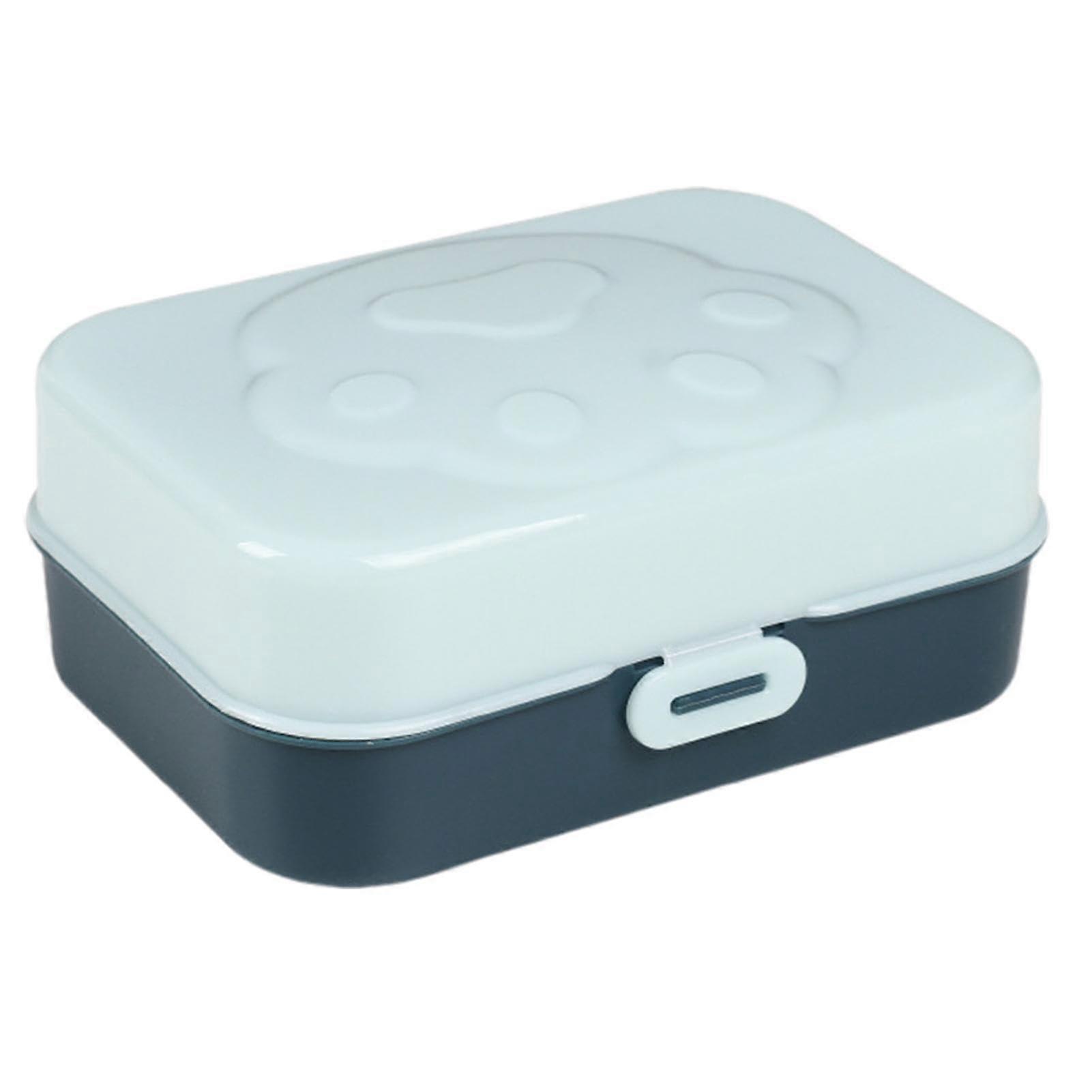 Travel Shampoo Bar Case Body Washable Container 12.3 x 8.7 x 5 cm with Locking Lid, Shampoo Bar, Drain Container, Cat Paw Design Blue