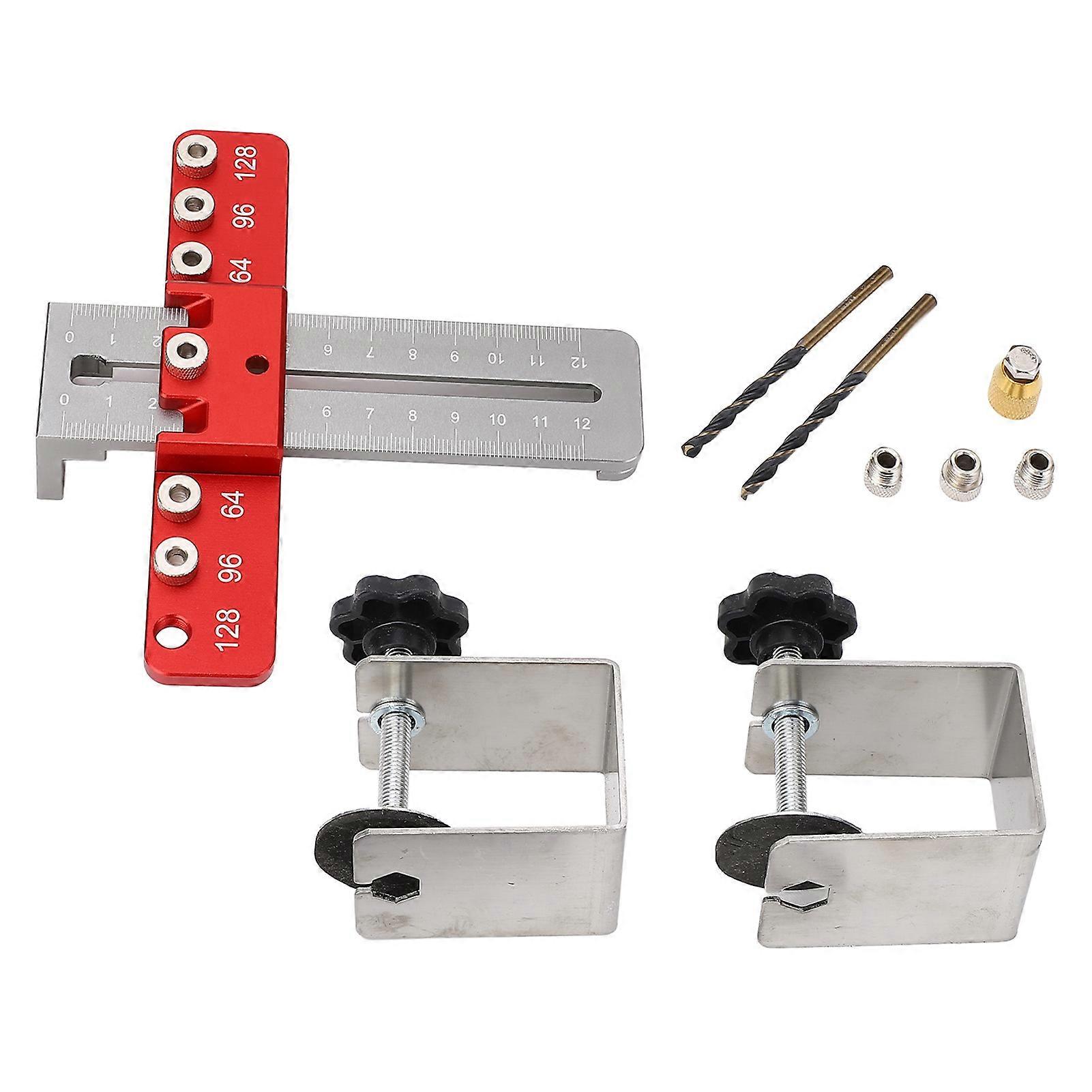 Cabinet Hardware Jig Adjustable Drawer Door Handle Template Tool Drill Guide Punch Locator with 2 Clamp