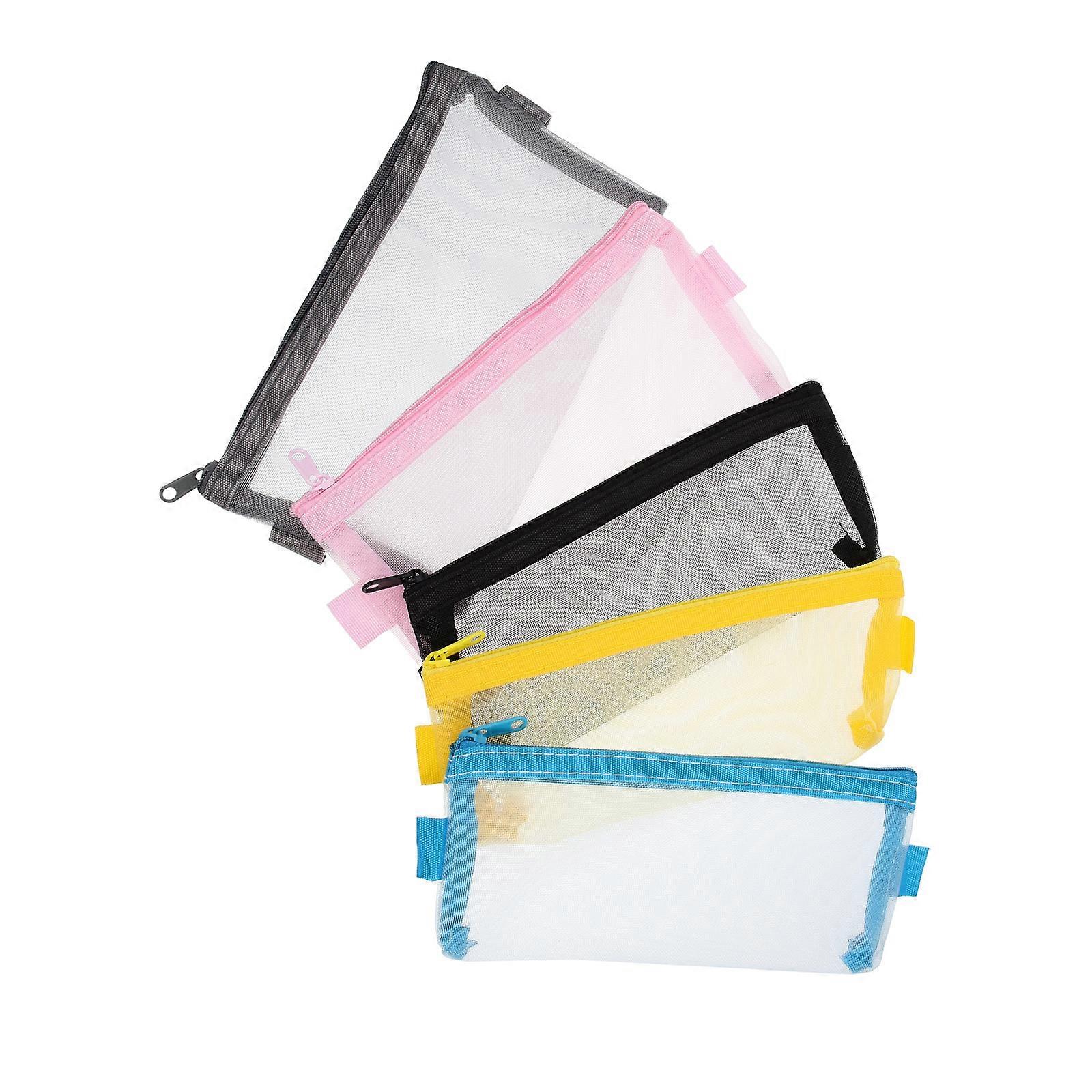 Pen Container Practical Design Pencil Containers Daily Study Mesh Large Capacity Storage 5Pcs