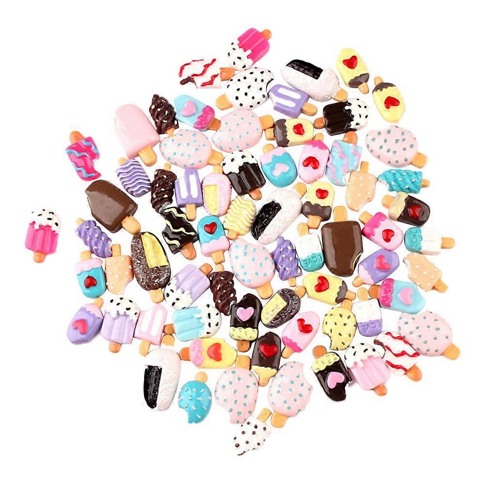 Resin Accessories DIY Mobile Phone Shell Scrapbooking Hairpins Stationery Boxes Ice Cream Shape Assorted Color 3 x 2 x 0.3cm 50Pcs