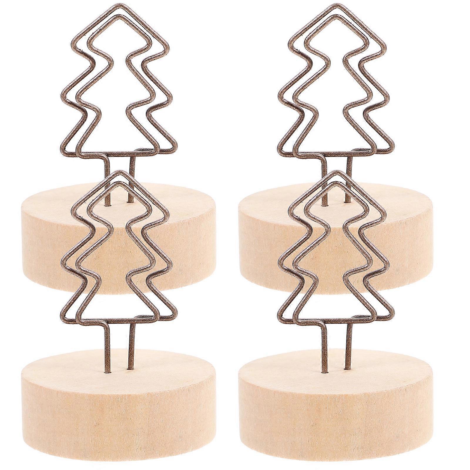 4Pcs Tabletop Memo Clips Wooden Base Photo Clips Table Number Clips Name Cards Picture Holders