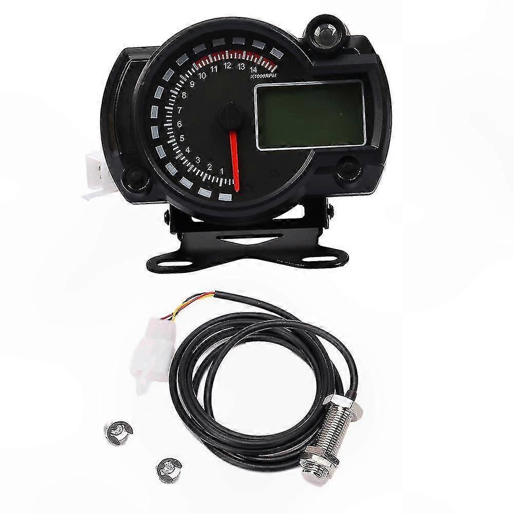 Universal LCD Motorcycle Gauge with Speedometer Odometer Tachometer 14000RPM Bracket Included