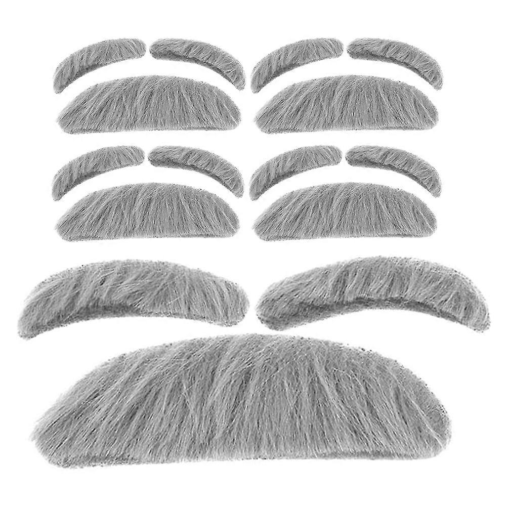 Stick On Self Adhesive Fake Mustaches And Eyebrows Light Grey 8.80X2.90X1.10CM Costume Accessory 5Sets Theatrical Performances