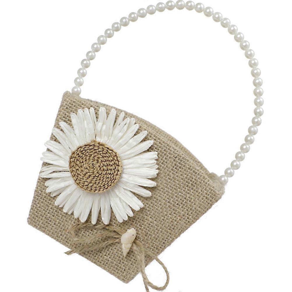 Handheld Woven Flower Basket Rustic Style Portable Storage Coffee Color Suitable For Wedding Gatherings 1Set