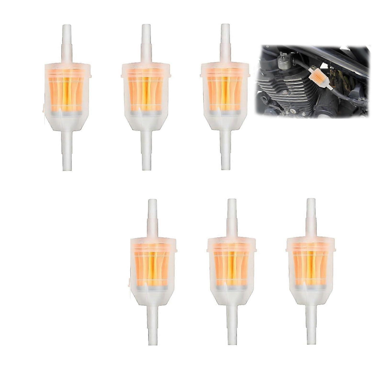 Petrol Filter Pack of 6, 5 mm Reusable High Density Fuel Filter for Motorcycle, Moped, Lawnmower, and Car, Transparent Design