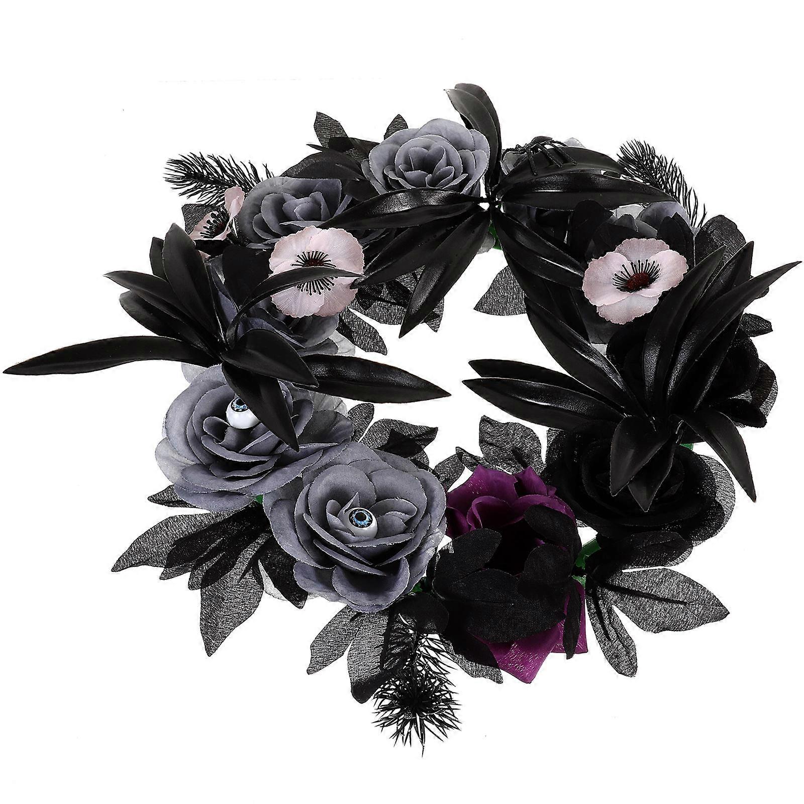 Elegant Halloween Wreath with Spider and Accents, Grey Gothic Door Decoration for Halloween and Valentine's Day