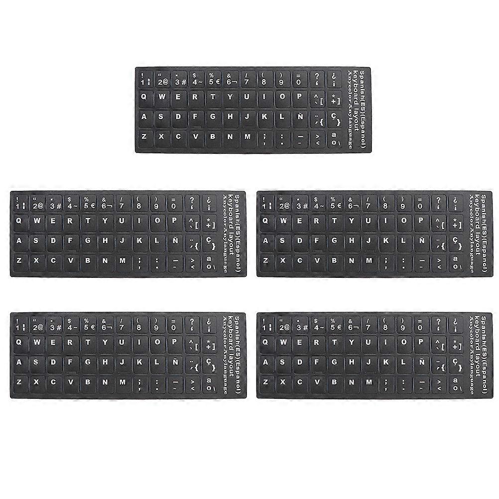 Language Keyboard Sticker 5 Sheets Matte Finish Black PVC Rectangular Home Use Office Work School Study