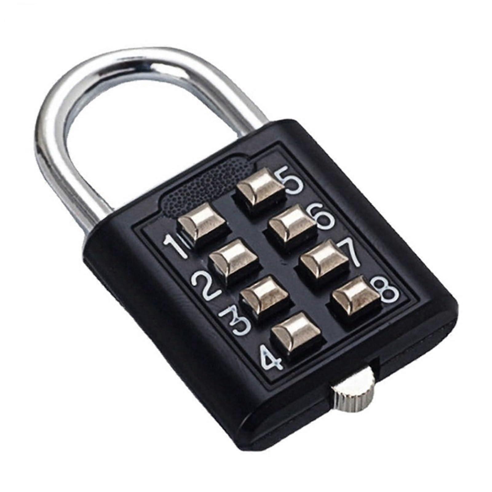 8-Digit Password Code Combination Padlock For Luggage, Zinc Alloy, Black, Smart-Lock, Resettable Passcode