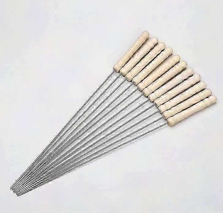 أسياخ شواء من الفولاذ المقاوم للصدأ بمقبض خشبي لتحميص أعشاب من الفصيلة الخبازية وشوكات هوت دوج اللحوم