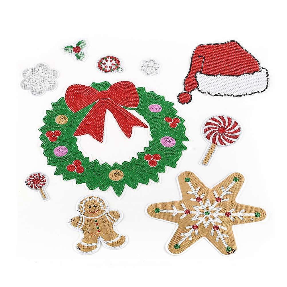 Christmas Theme Sequin Iron-On Patches Set Of 10Pcs For Clothes Bags Hats Decoration In Assorted Color