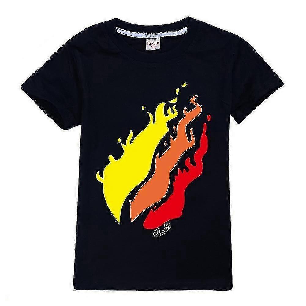 جديد 7-14 أطفال / مراهقون أولاد بنات Prestonplayz لهب طباعة كم قصير قمم عارضة