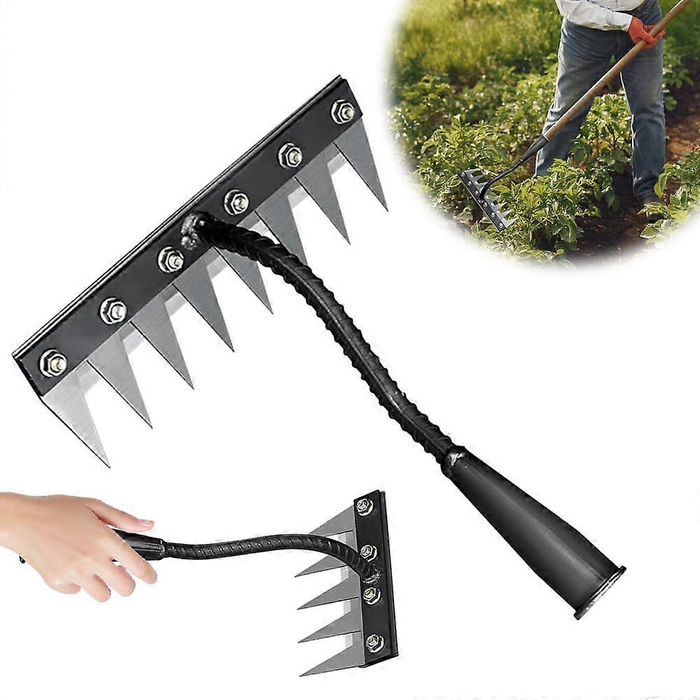 Weeder 2025 Heavy Duty Iron Uprooting Tool for Garden Weeding, Grass Digging, Transplanting, 8 Teeth, Black