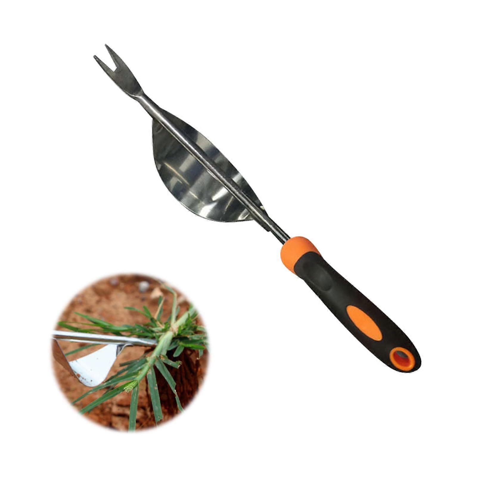 Stainless Steel Weed Cutter with V-Shaped Fork Tip, 31 cm Manual Dandelion Remover for Efficient Weeding and Digging, Orange