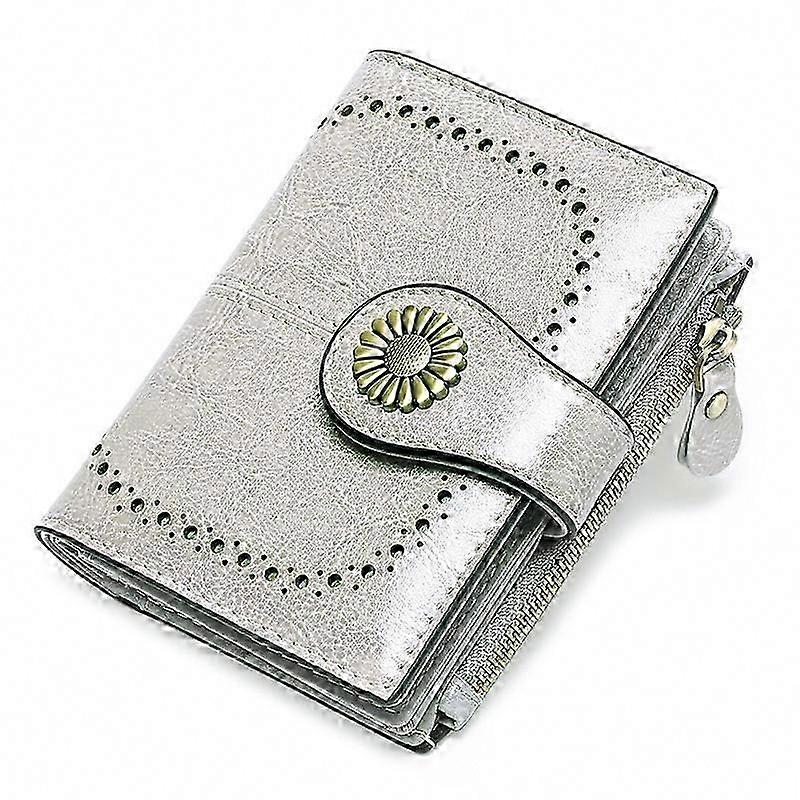 Ladies Leather RFID Blocking Wallet with 16 Card Slots - Light Grey