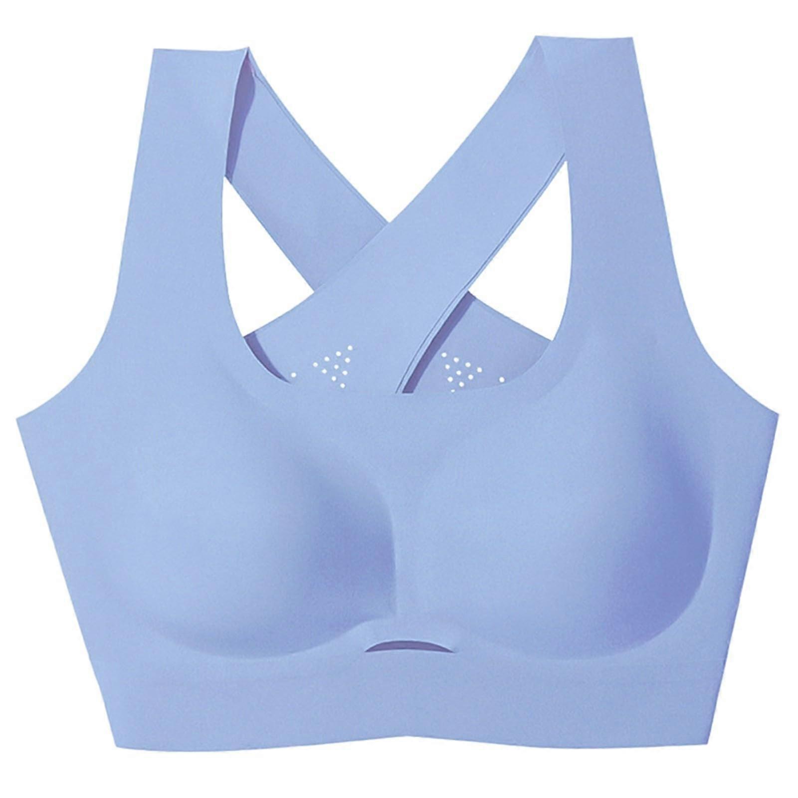 Retro Look Women's Bra With Adjustable Sports Front Closure, Extra Elastic, Breathable Fabric, Lace Trim, Blue Size M