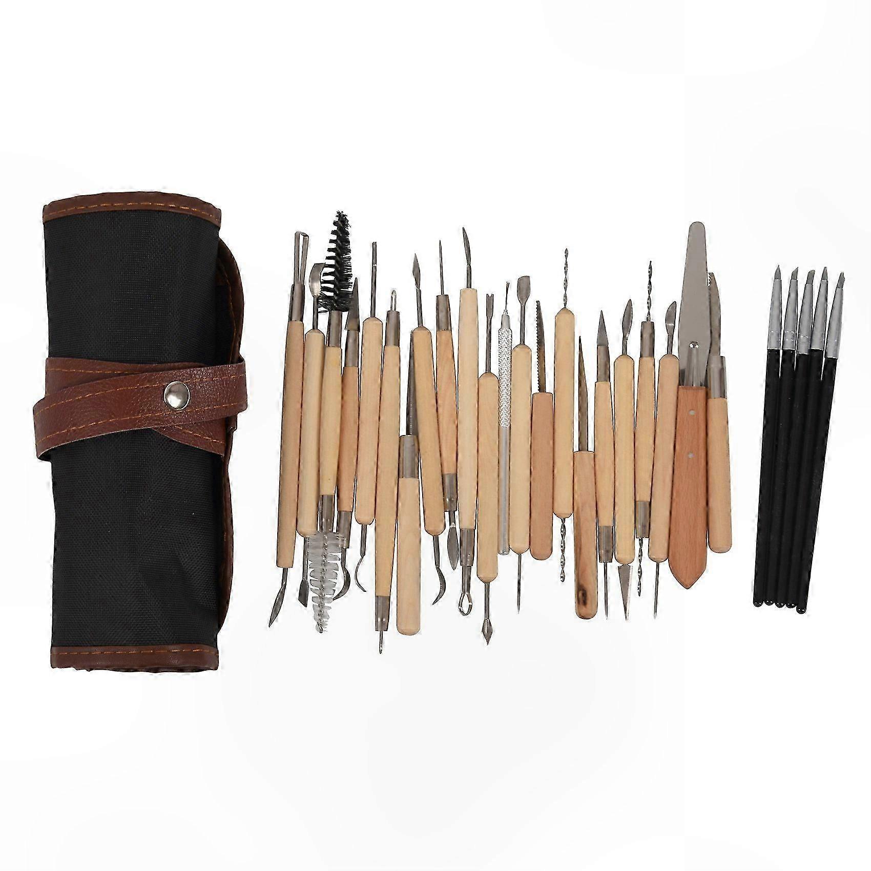 28-Piece Clay Sculpting Tool Set with Wooden Handles for Art, Craft, and Pottery Projects