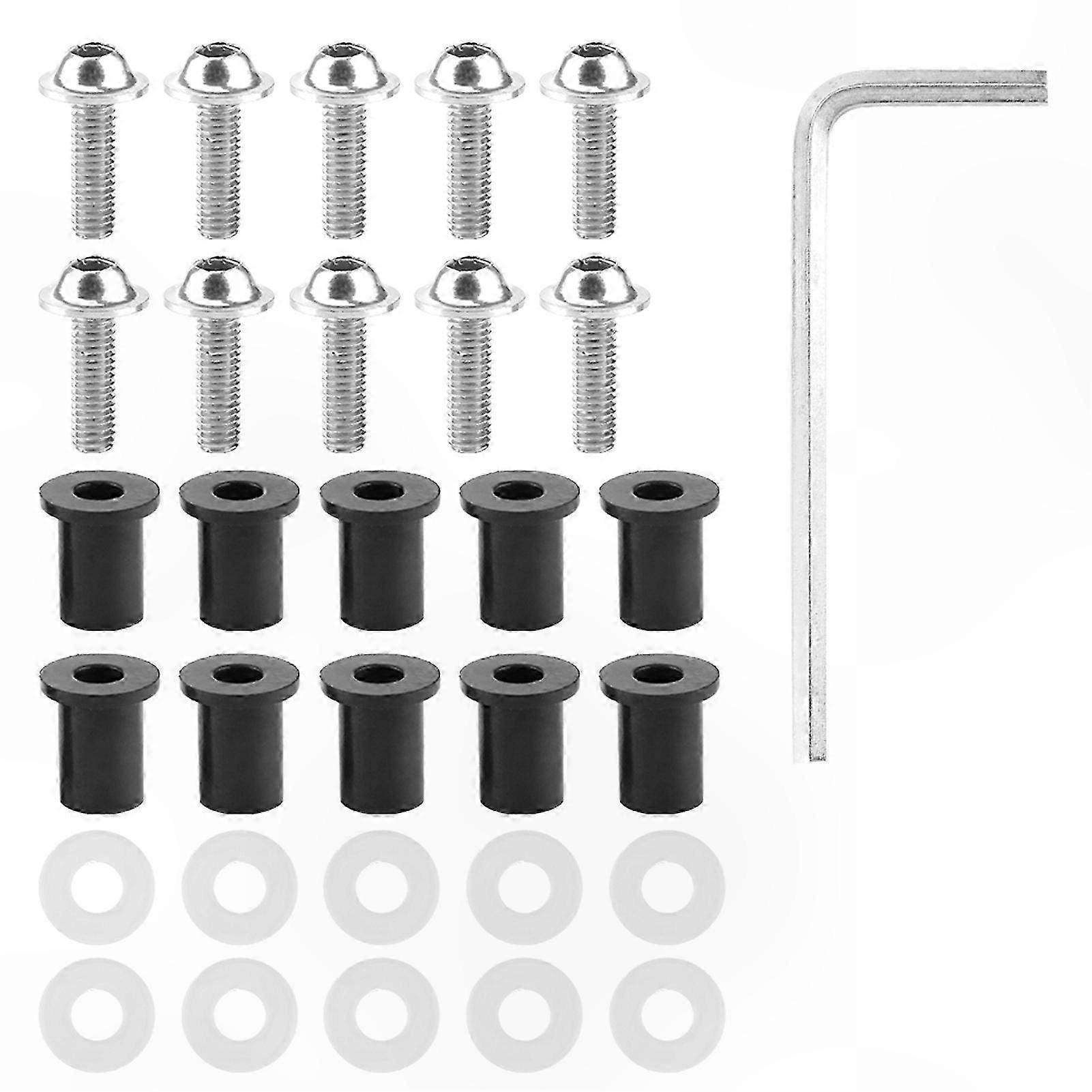 Universal Motorcycle Windshield Mounting Kit with Bolts, Nuts, Washers - Silver Tone
