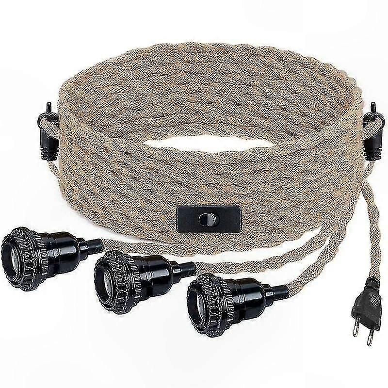 Hemp Rope Pendant Light with Textile Cable, Retro Hanging Lamp for Dining Table or Cafe, 9m Cable with Switch and Plug