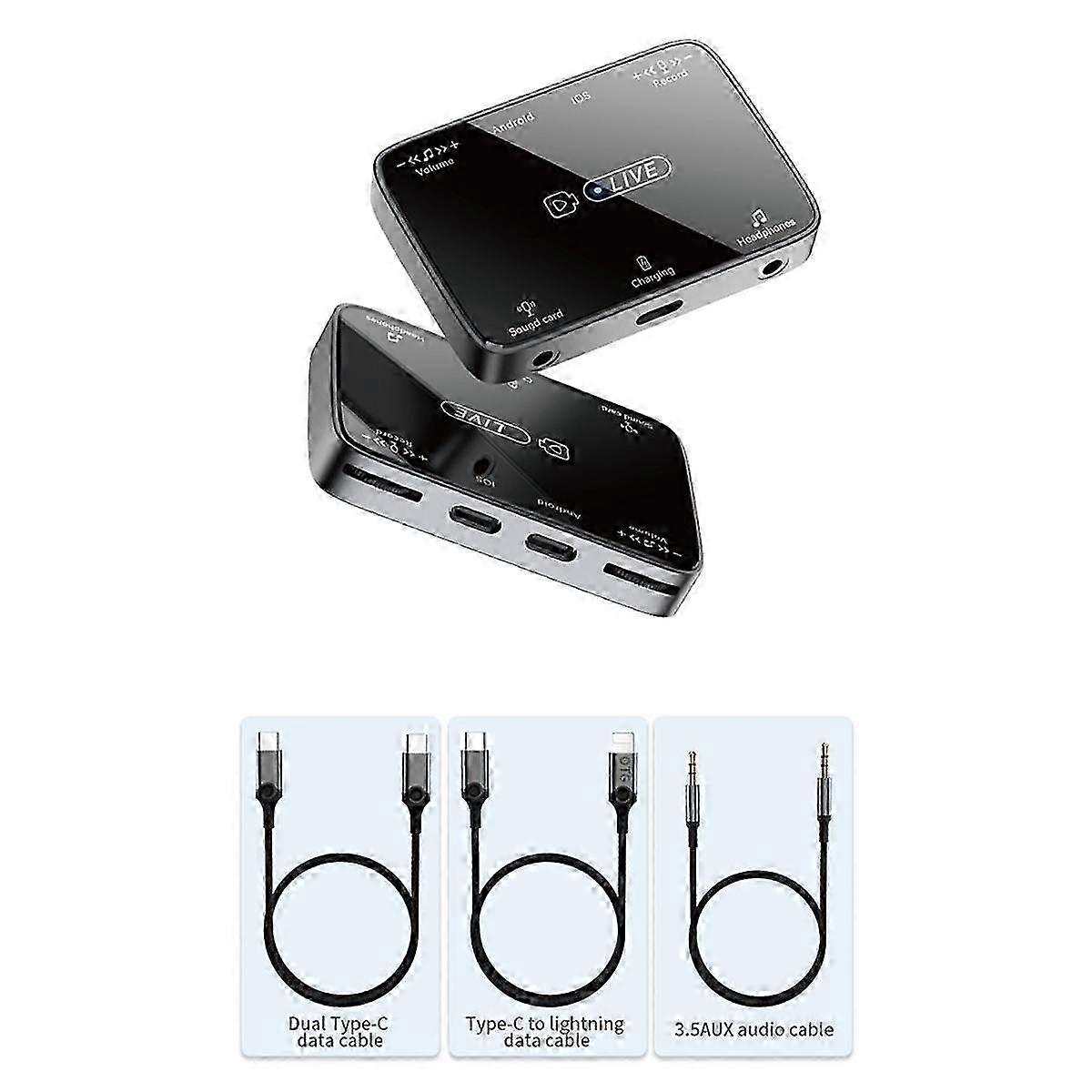 מתאם כרטיס קול סטריאו חדש לתאורה/TypeC שידור חי אוניברסלי, קריוקי ומיקרופון