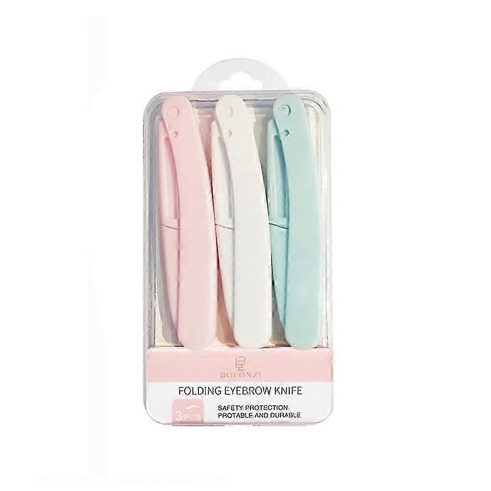 3PCS Safety Folding Eyebrow Knife Sets Eyebrow Scratch Replaceable Blade Foldable Stainless