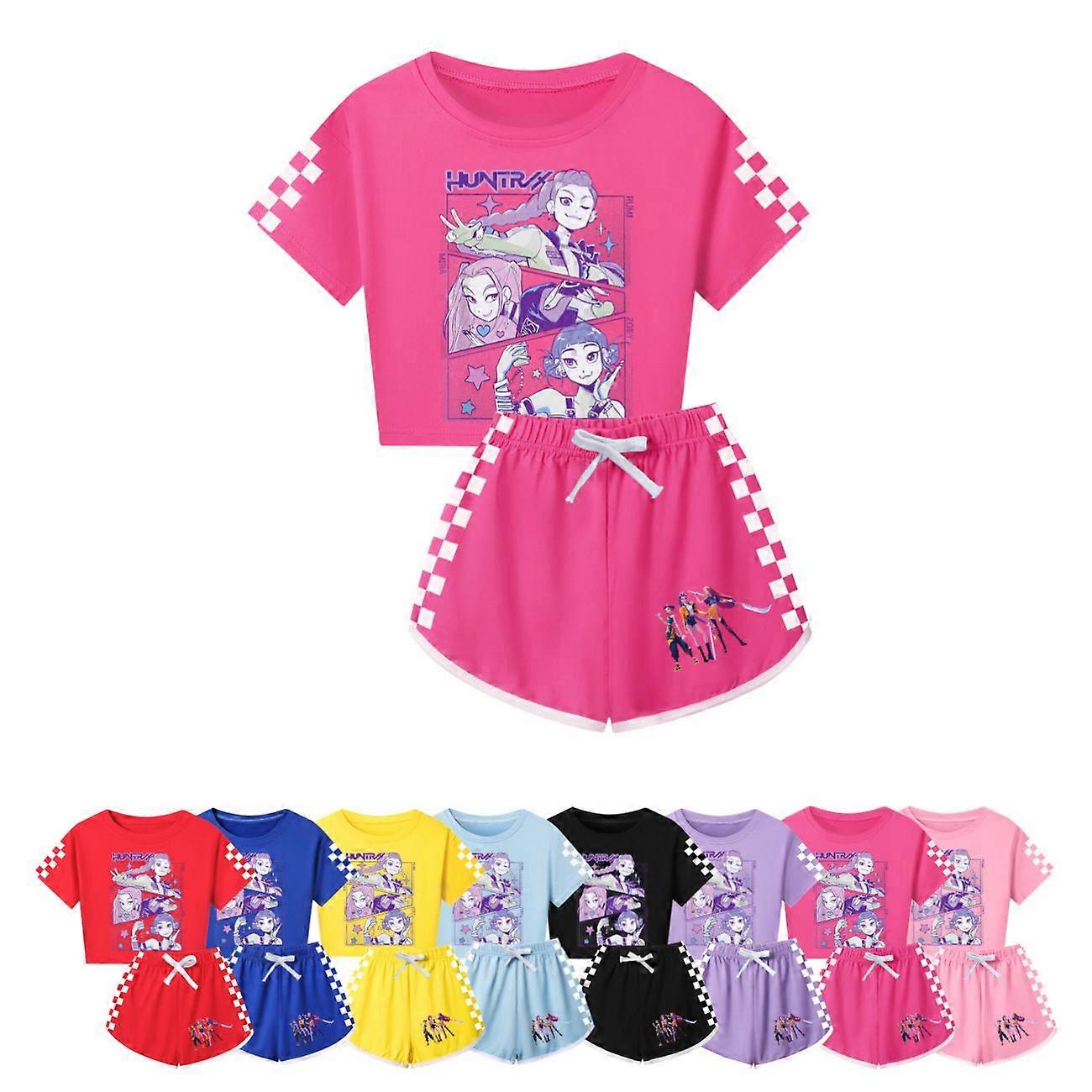 Kızlar K-Pop Demon Hunters T-shirt Kısa Kollu Şort Seti Pijama Çocuk Üst