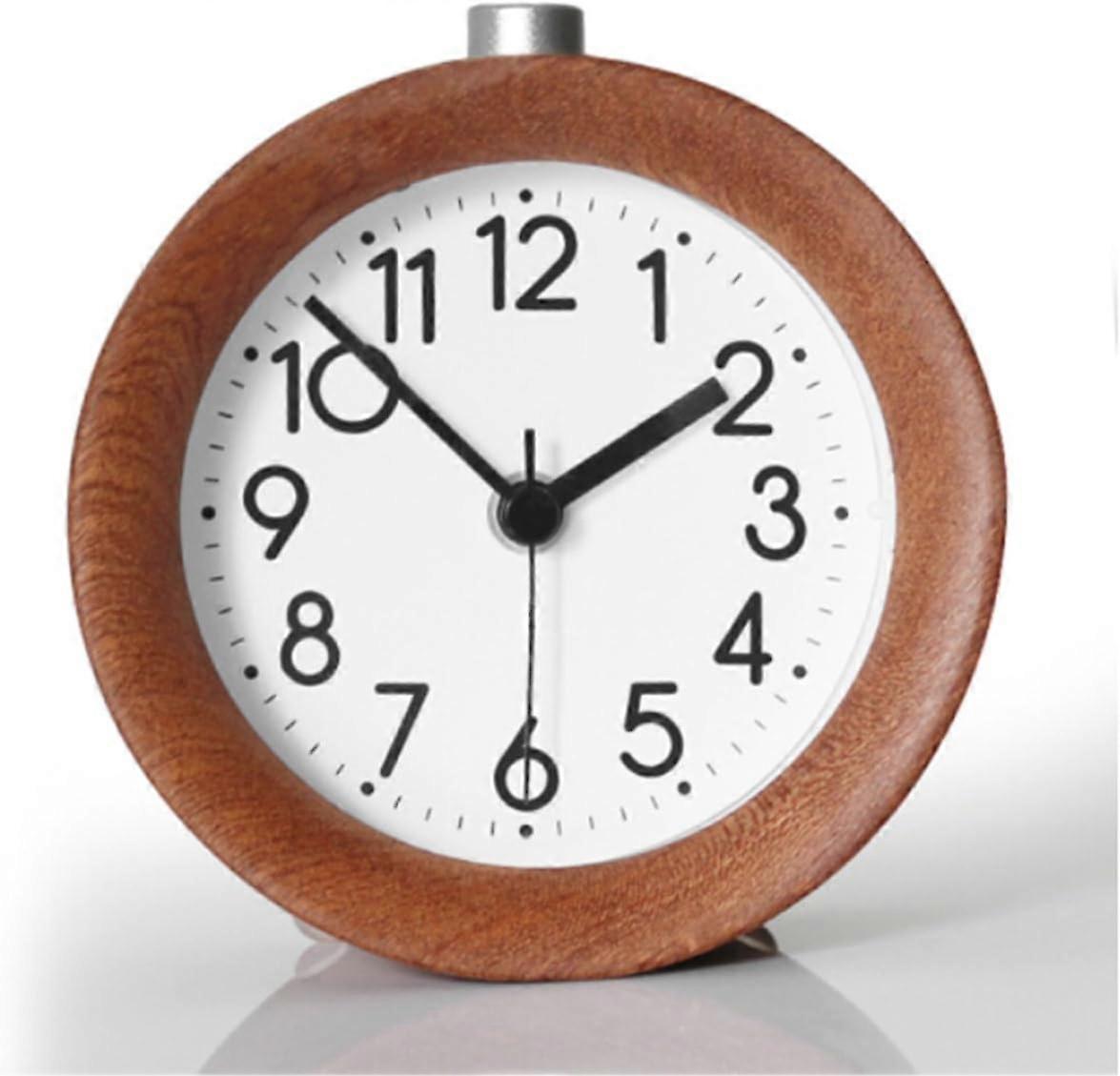 Round wooden alarm clock with luminous dial, perfect as a Christmas gift