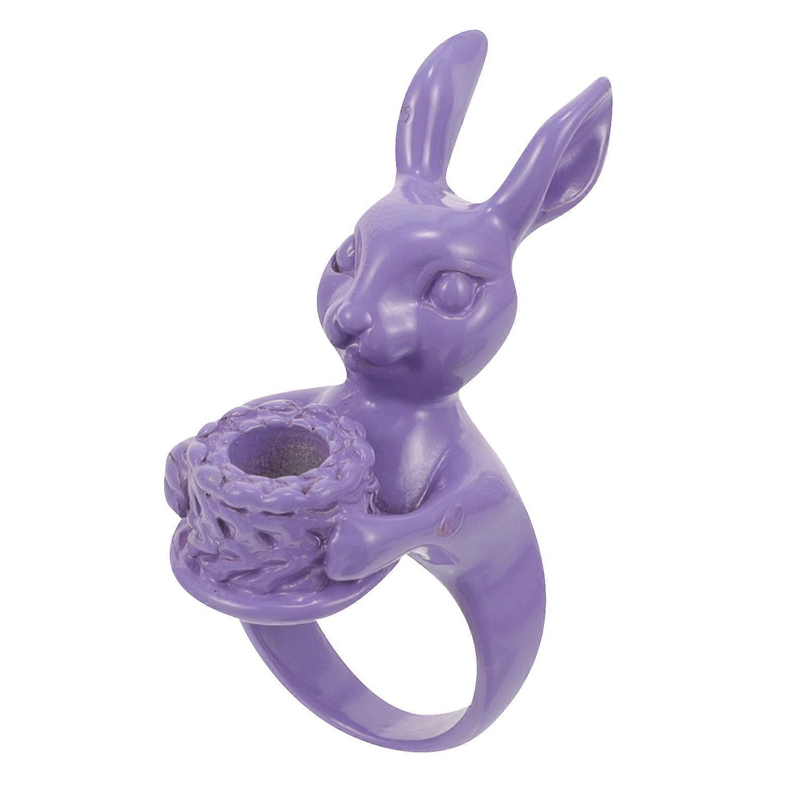 Violet Easter Rabbits Ring Iron Finger Rings for Home 5Pcs Bunny Pattern
