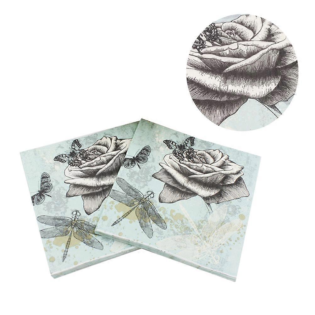 Colorful Printed Party Napkins with Dragonfly Design 20Pcs Paper Towels